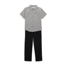 Little Boys 2-Piece Micro Checked Shirt & Solid Pants Set
