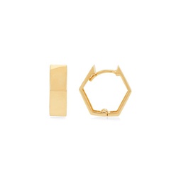 14K Yellow Gold Hexagon Huggie Earrings