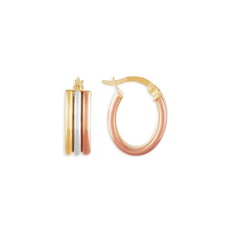 14K Tri Tone Gold Oval Huggie Earrings
