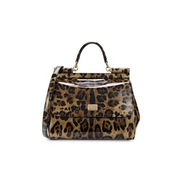 Leopard Print Leather Top Handle Bag
