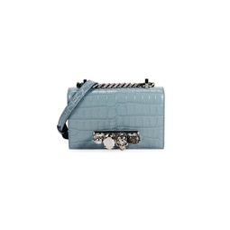 Small Jewelled Croc Embossed Leather Crossbody Bag