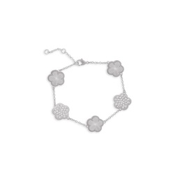 Flower Rhodium Plated & Cubic Zirconia Double Sided Station Bracelet