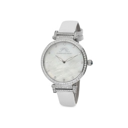 Chantal 38MM Stainless Steel Case, Leather Strap, Topaz & Mother Of Pearl Watch