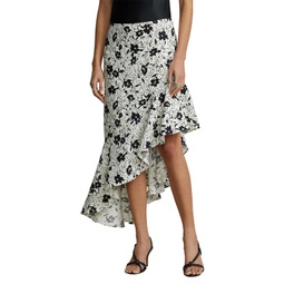 Mulia Floral Asymmetric Linen Midi Skirt
