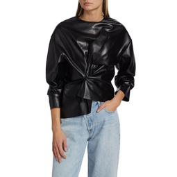 Gathered Faux Leather Top