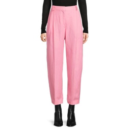 Pleated Linen Blend Cropped Pants