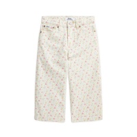Girls Floral Cropped Wide Leg Jeans