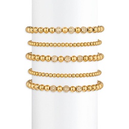 Luxe Alejandra Set Of 5 Goldtone & Cubic Zirconia Beaded Bracelet Set