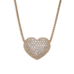 18K Goldplated & Cubic Zirconia Puffy Heart Pendant Necklace