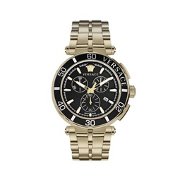 Greca Chrono 45MM IP Goldtone Stainless Steel Bracelet Watch