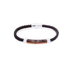 Tigers Eye, Sterling Silver & Leather Braided Bracelet