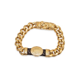 Incrusted Goldplated Stainless Steel & Leather Bracelet
