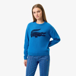 Womens Lacoste x Bandier Contrast Crocodile Sweater
