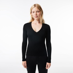 Womens Seamless Ribbed V-Neck Sweater