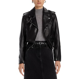 Fitted Belted Leather Biker Jacket
