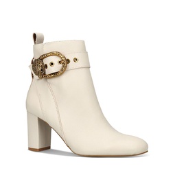 Womens Mayfair Eagle Head Buckle White High Heel Ankle Boots