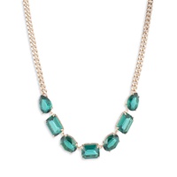 Green Stone Statement Necklace in Gold Tone, 16