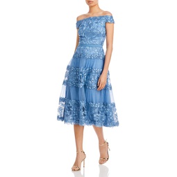 Off-the-Shoulder Floral Embroidered Dress