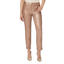 Cindy High Rise Coated Straight Leg Jeans in Pink Champagne