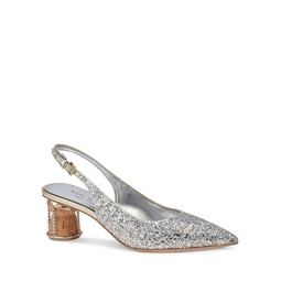 Womens Soiree Pointed Toe Gold & Silver Glitter Slingback Pumps