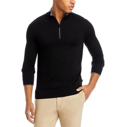 Contrast Trim Merino Wool Quarter Zip Sweater