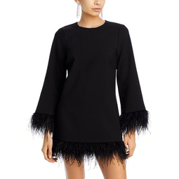 Marullo Long Sleeve Feather Trim Mini Dress