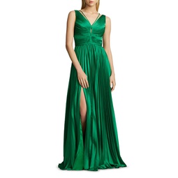 Pleated V Neck Gown