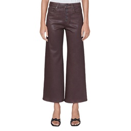 Anessa Exposed Button High Rise Ankle Flare Jeans in Chicory Luxe Coated