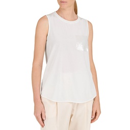 Sequin Faux Pocket Stretch Silk Sleeveless Top