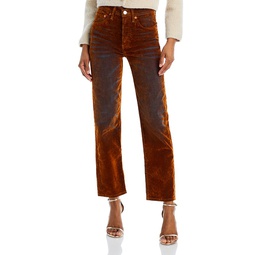 70s Ultra High Rise Straight Velvet Jeans in Distressed Amber Flow