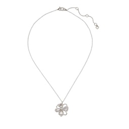 Precious Bloom Crystal & imitation Pearl Flower Mini Pendant Necklace in Silver Tone, 16-19