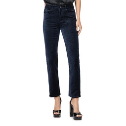 Cindy High Rise Twisted Seam Velveteen Cropped Straight Jeans in Deep Navy