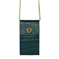 Croc-Embossed Leather Chain Phone Pouch