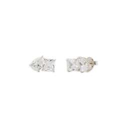 Showtime Double Crystal Stud Earrings in Silver Tone