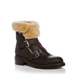Womens Moto Buckled Shearling Booties