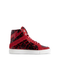 Womens High Flash Red Leopard Print High Top Sneakers
