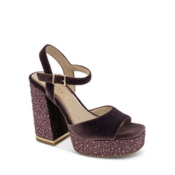 Womens Dolly Square Toe Crystal Embellished High Heel Platform Sandals