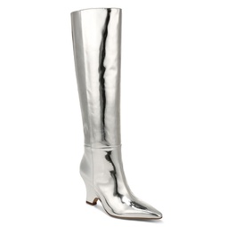 Womens Vance Pointed Toe Silver High Heel Tall Boots