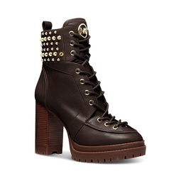 Womens Yvonne Studded Lace Up Platform Booties
