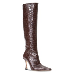 Womens Cami Croc Embossed Knee High Boots