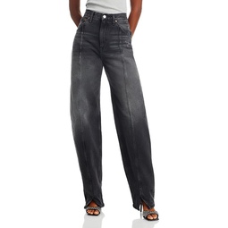 Tailored Cotton High Rise Jeans in Actblk