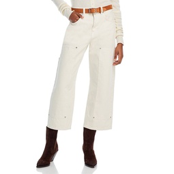 The Shortie Utility High Rise Cropped Straight Jeans in Vintage White