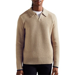 Open Collar Ribbed Polo Sweater
