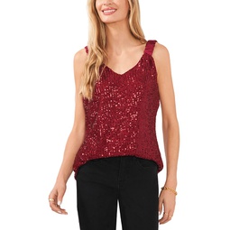 Ruched Strap Sequin Tank Top