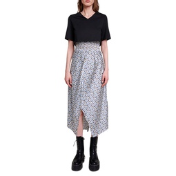 2 in 1 Crop Top & Printed Satin Skirt