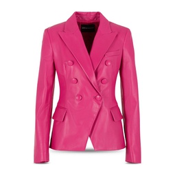 Double Breasted Slim Fit Leather Blazer