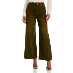High Rise Wide Leg Cropped Jeans in Distressed Fern Cord