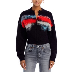 Intarsia Crewneck Cardigan Sweater
