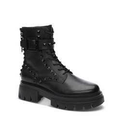 Womens Lucas Studded Lace Up Buckled Boots