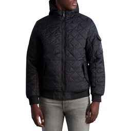 Nylon Quilted Water Resistant Hooded Bomber Jacket